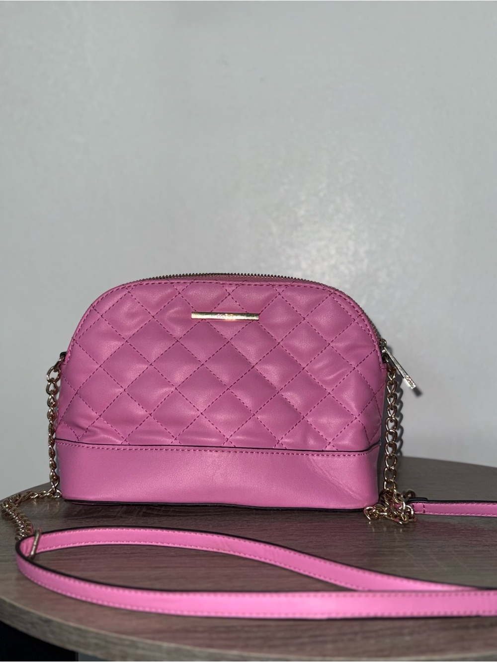 Aldo Quilted Hot Pink Crossbody with Gold Chain